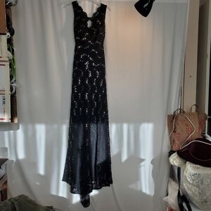 My Michelle Whimsigoth Black Silver Sequin Lacey Dark Fairy Long Gown Sz 3 Y2K